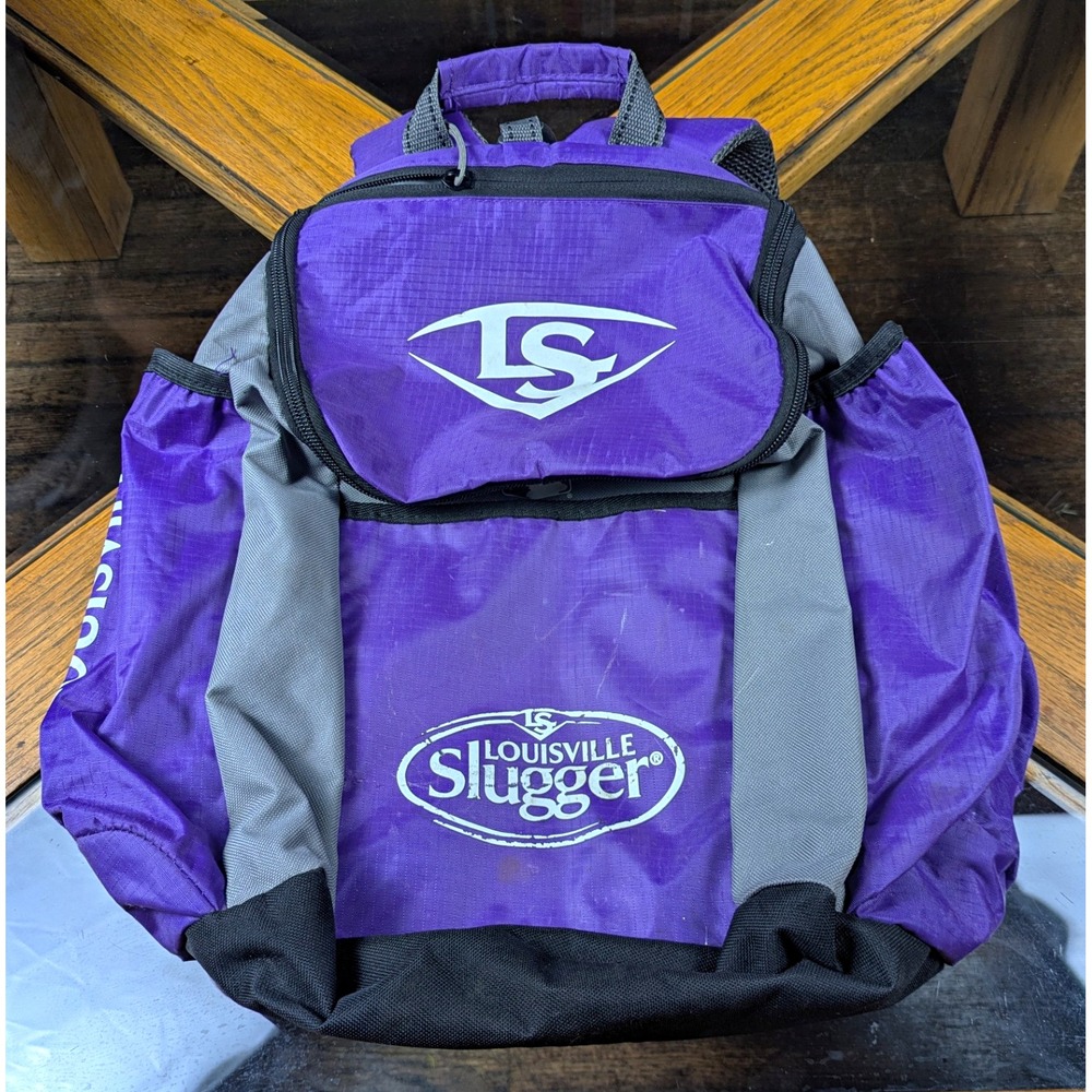 Louisville Slugger Baseball Backpack Nylon Zip Purple Gray Black Adjustable